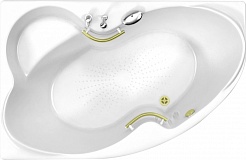BellSan Акриловая ванна Индиго 168x110 R с гидромассажем с ручками белая/золото – фотография-1